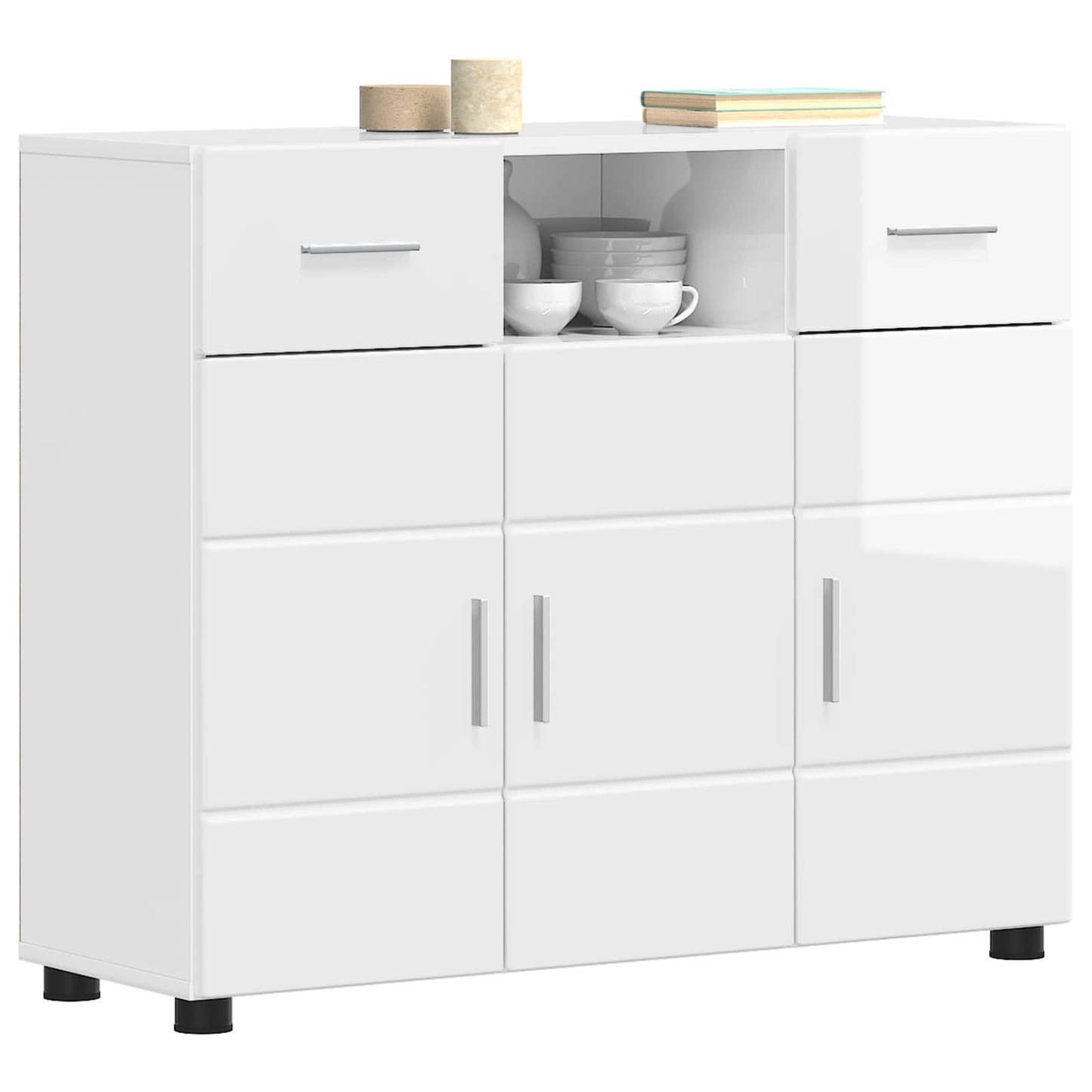 Wooden Cabinet with Drawer High Gloss White 88.5 x 30.5 x 73 cm