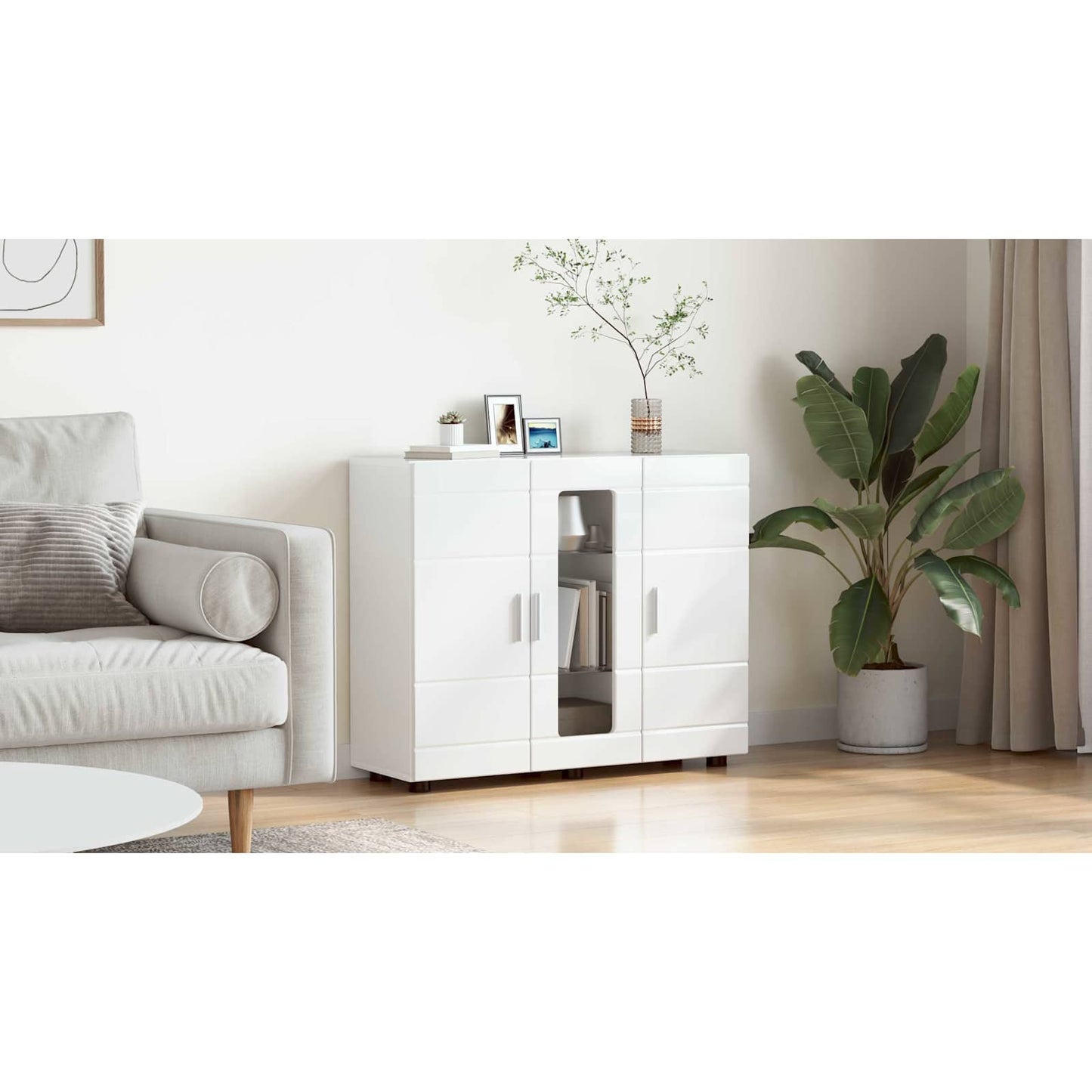 Wooden Cabinet High Gloss White 88.5 x 30.5 x 73 cm