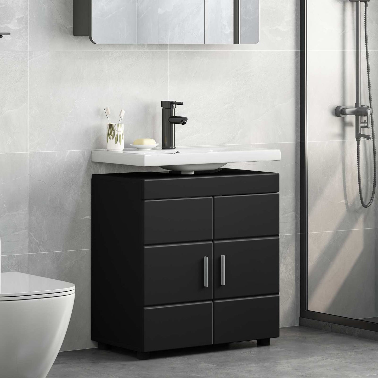 Bathroom Cabinet Set with Storage TULUM Black 60 x 34 x 63 cm