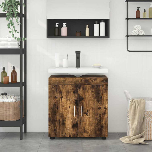 vidaXL Bathroom Basin Cabinet with Storage Smoked oak 60 x 34 x 63 cm