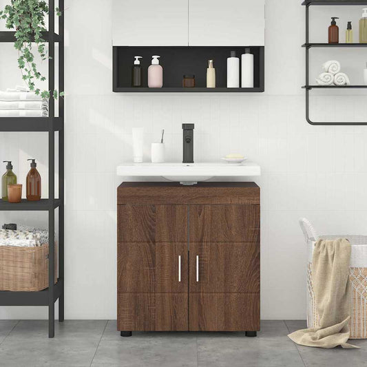 vidaXL Bathroom Basin Cabinet with Storage Brown oak 60 x 34 x 63 cm