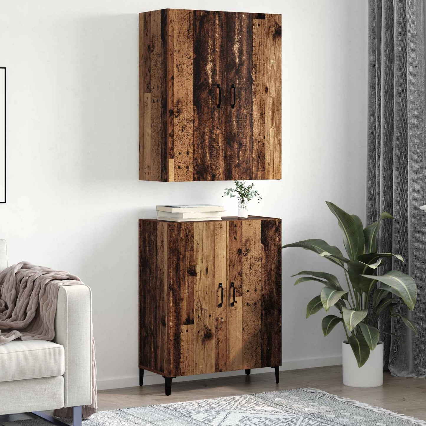 Highboard 2 pcs Old wood 69.5 x 34 x 180 cm Engineered Wood
