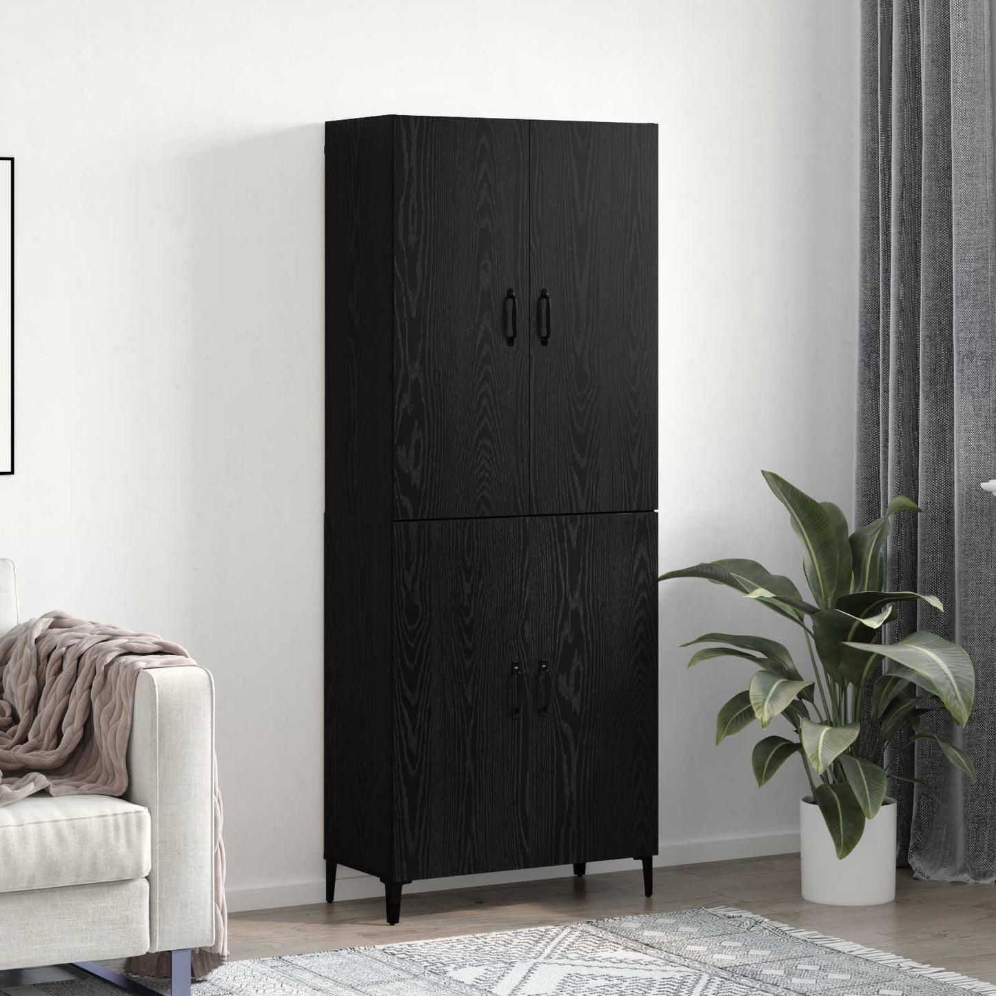 Highboard 2 pcs Black Oak Engineered Wood