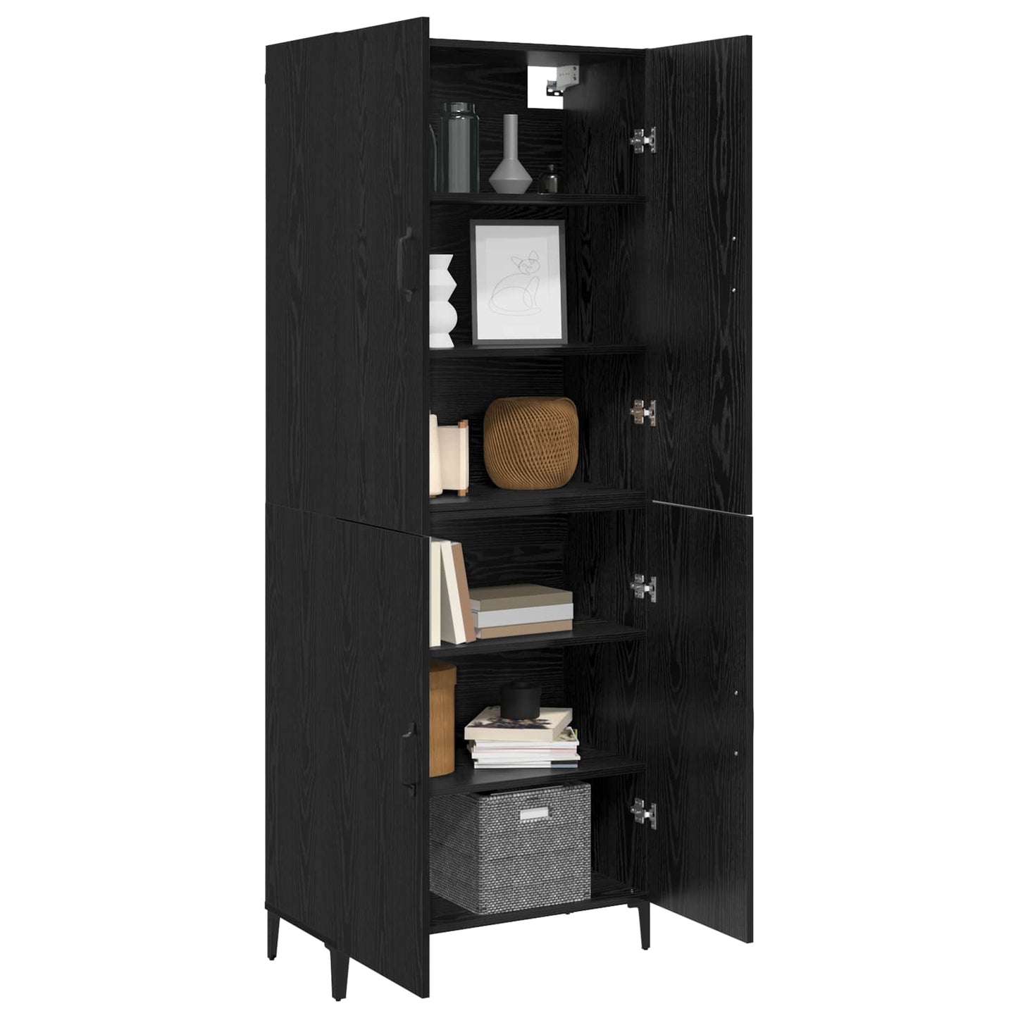 Highboard 2 pcs Black Oak Engineered Wood