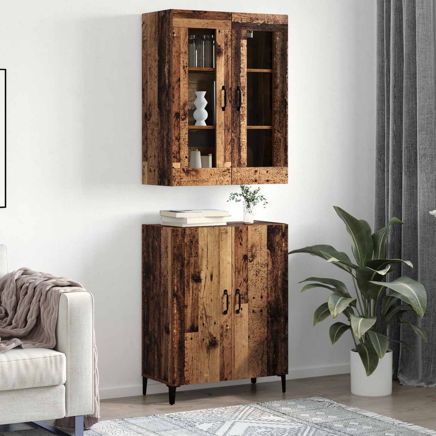 Highboard 2 pcs Old wood 69.5 x 34 x 180 cm Engineered Wood