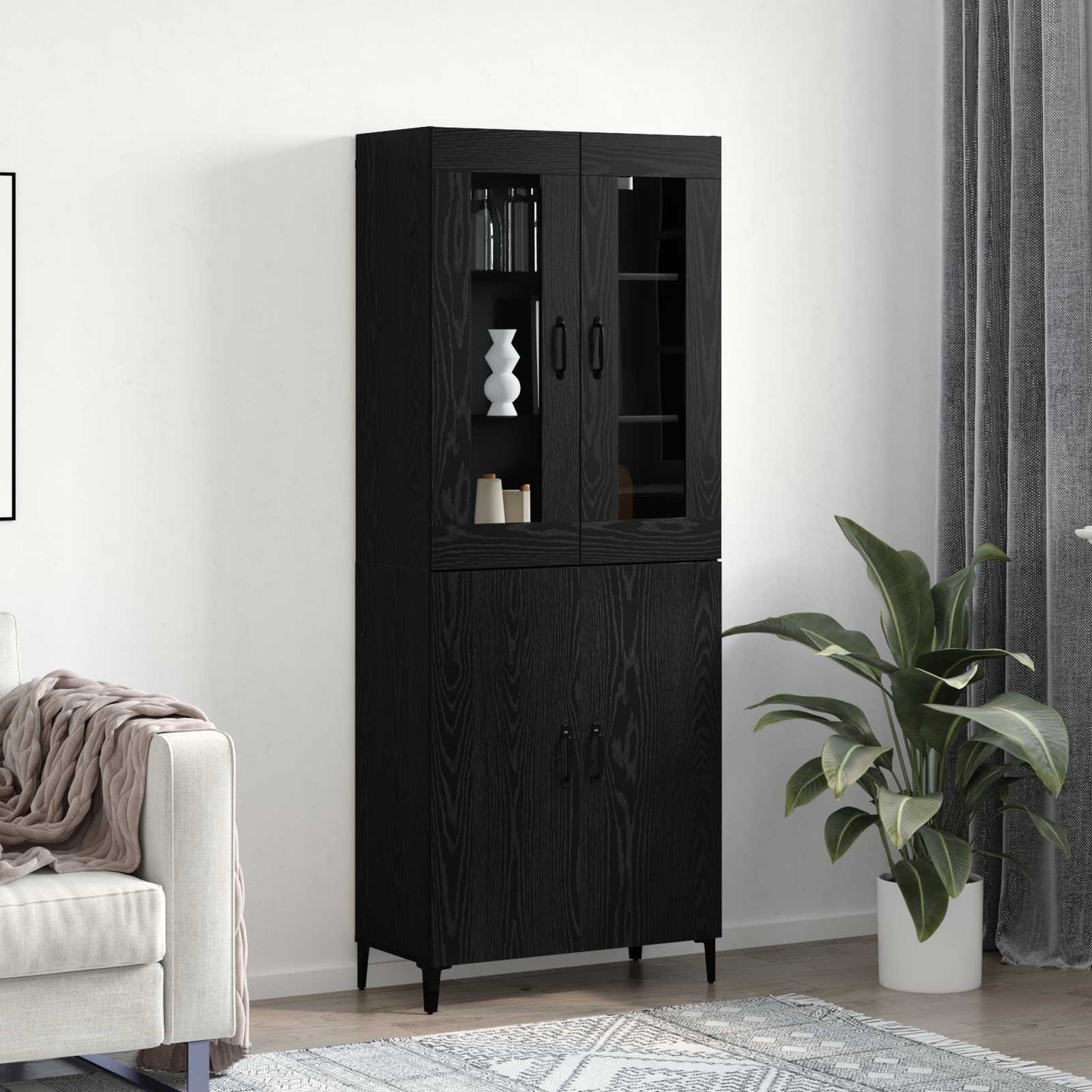 Highboard 2 pcs Black Oak Engineered Wood