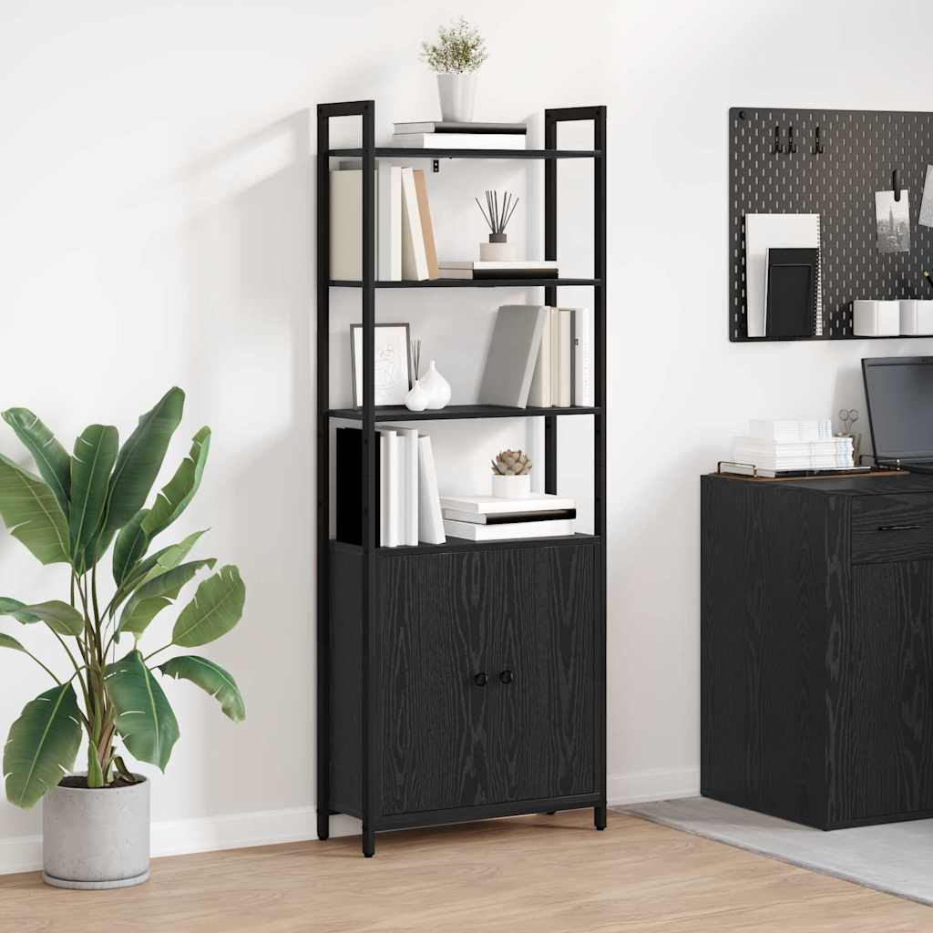 Book Cabinet Black Oak 60 x 24 x 161 cm Engineered Wood