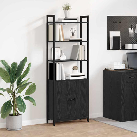 Book Cabinet Black Oak 60 x 24 x 161 cm Engineered Wood