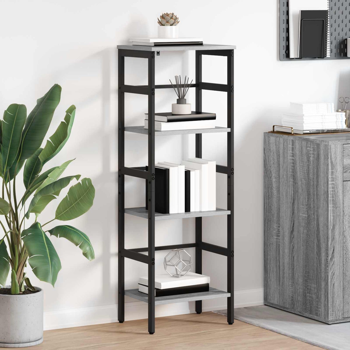 Bookshelf 3-Tier 40 x 29.5 x 115 cm Engineered Wood Grey Sonoma