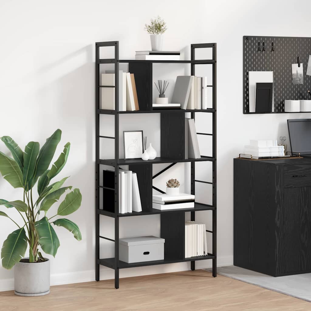 Bookshelf 9-Tier 75 x 30 x 156 cm Engineered Wood Black Oak