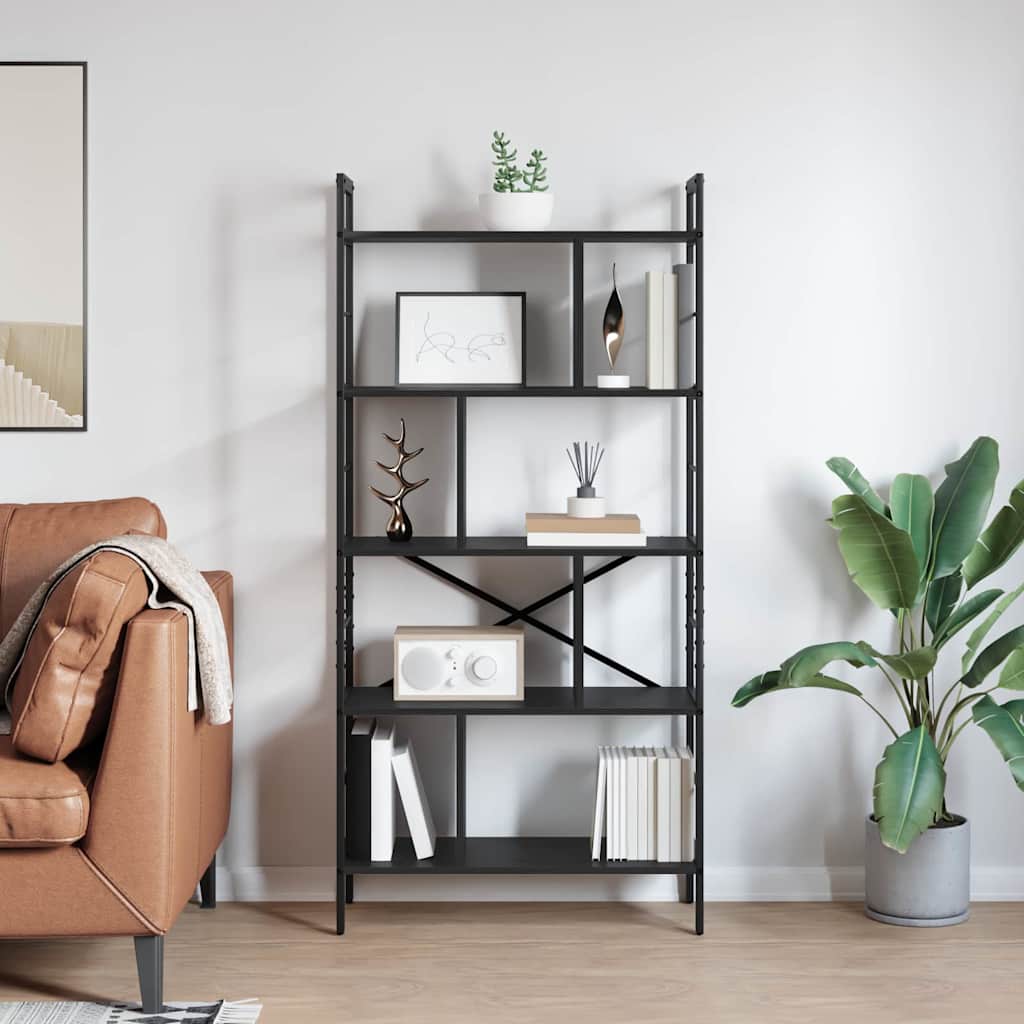 Bookshelf 9-Tier 75 x 30 x 156 cm Engineered Wood Black Oak
