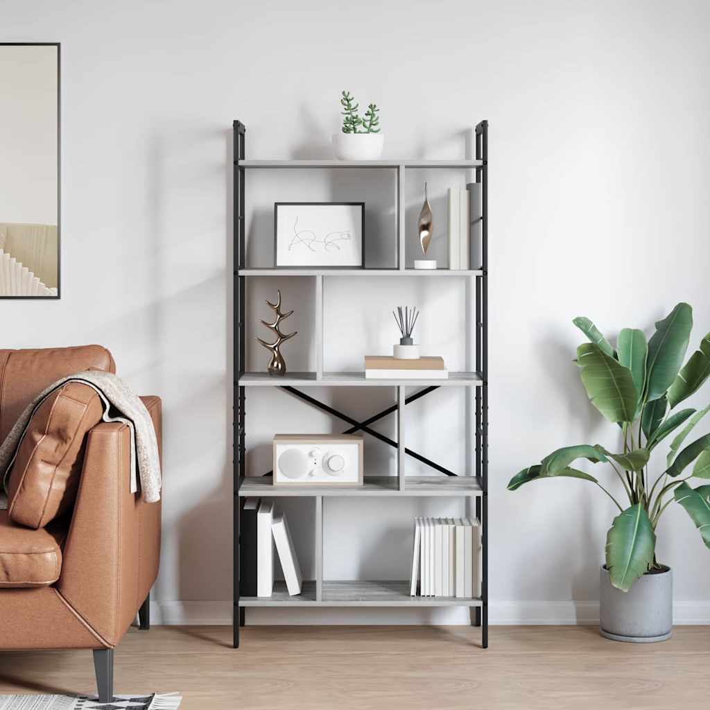 Bookshelf 9-Tier 75 x 30 x 156 cm Engineered Wood Grey Sonoma