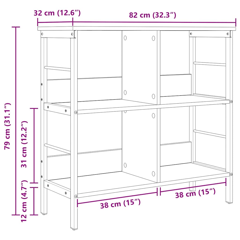 Bookshelf 4-Tier 82 x 32 x 79 cm Engineered Wood Artisan Oak