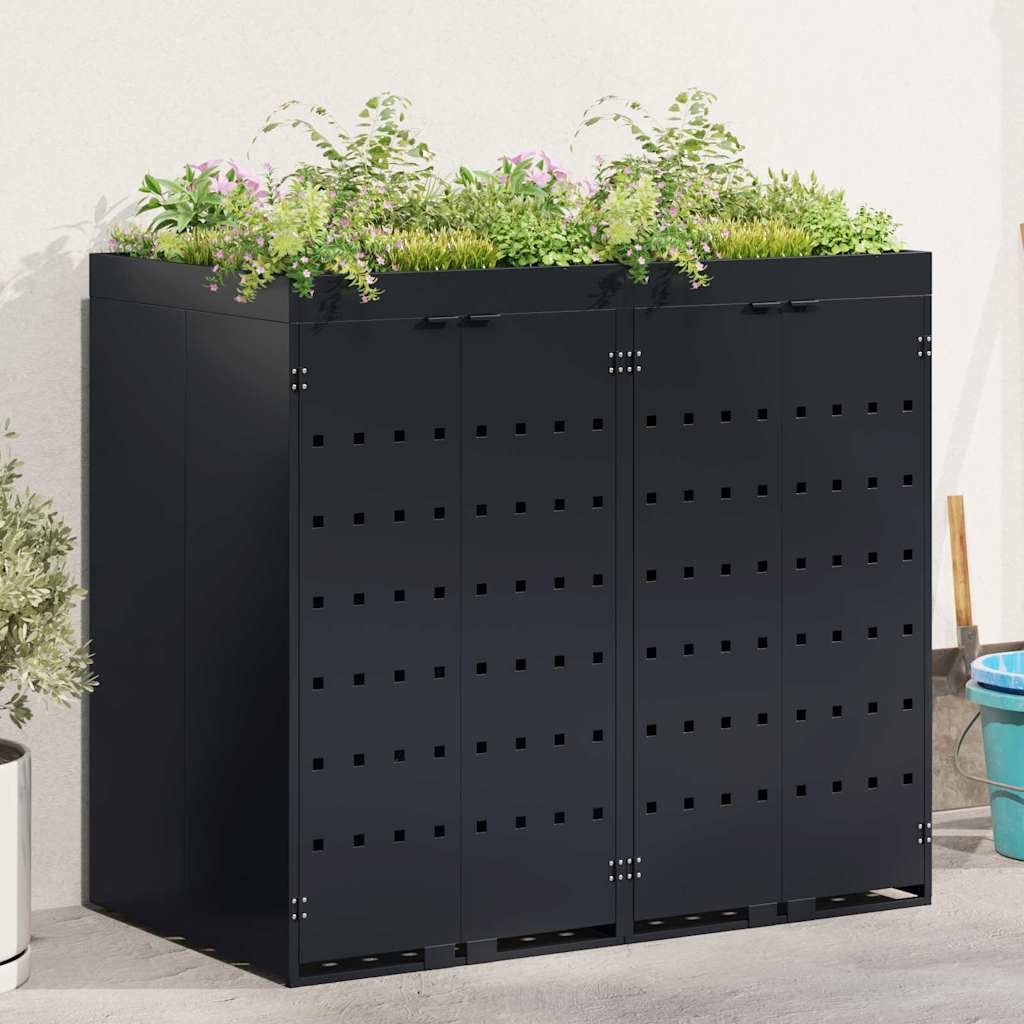 Wheelie Bin Storage for 2 Bins Black 136 x 77.5 x 121.5 cm