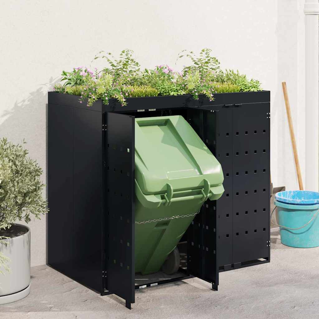 Wheelie Bin Storage for 2 Bins Black 136 x 77.5 x 121.5 cm