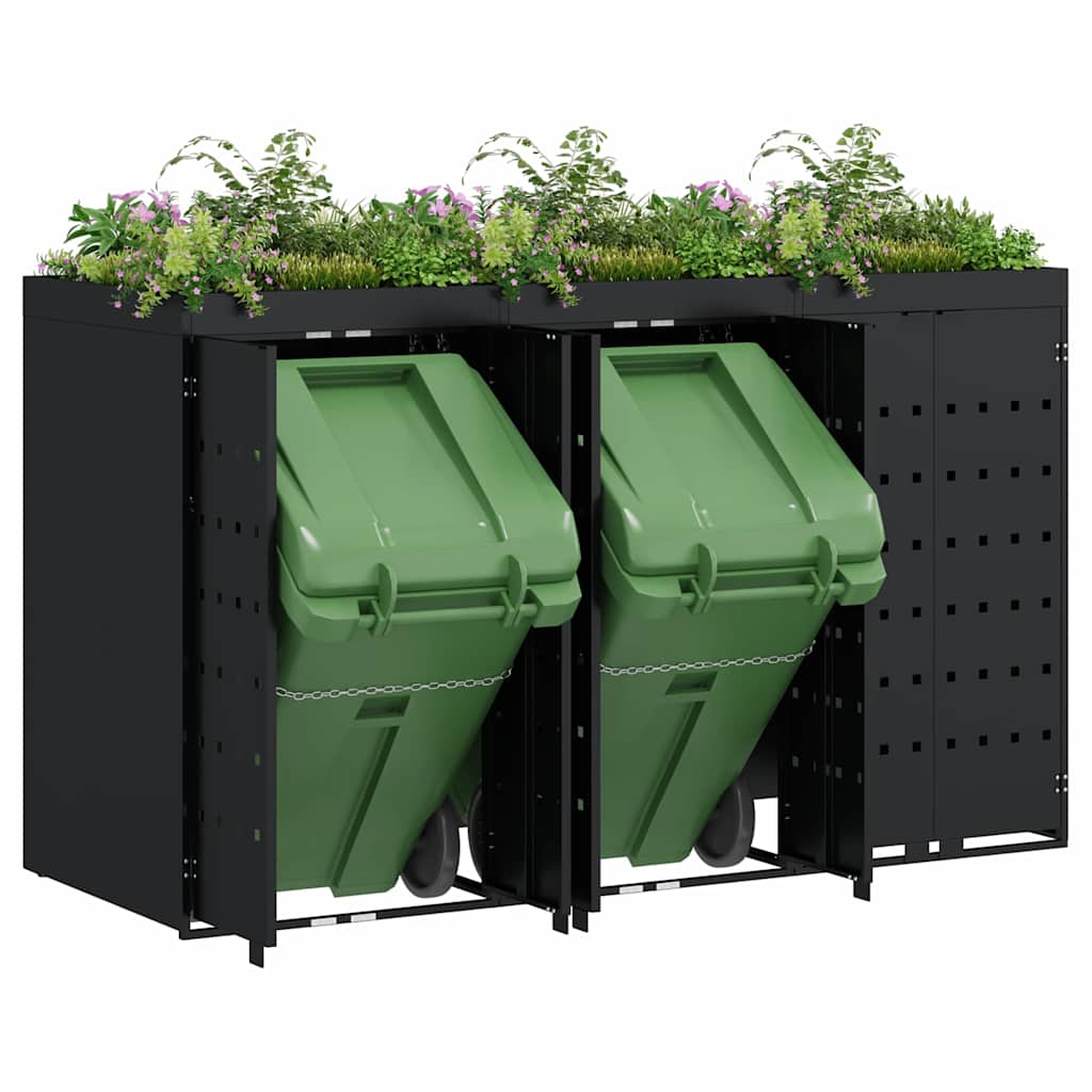 Wheelie Bin Storage for 3 Bins Black 204 x 77.5 x 121.5 cm
