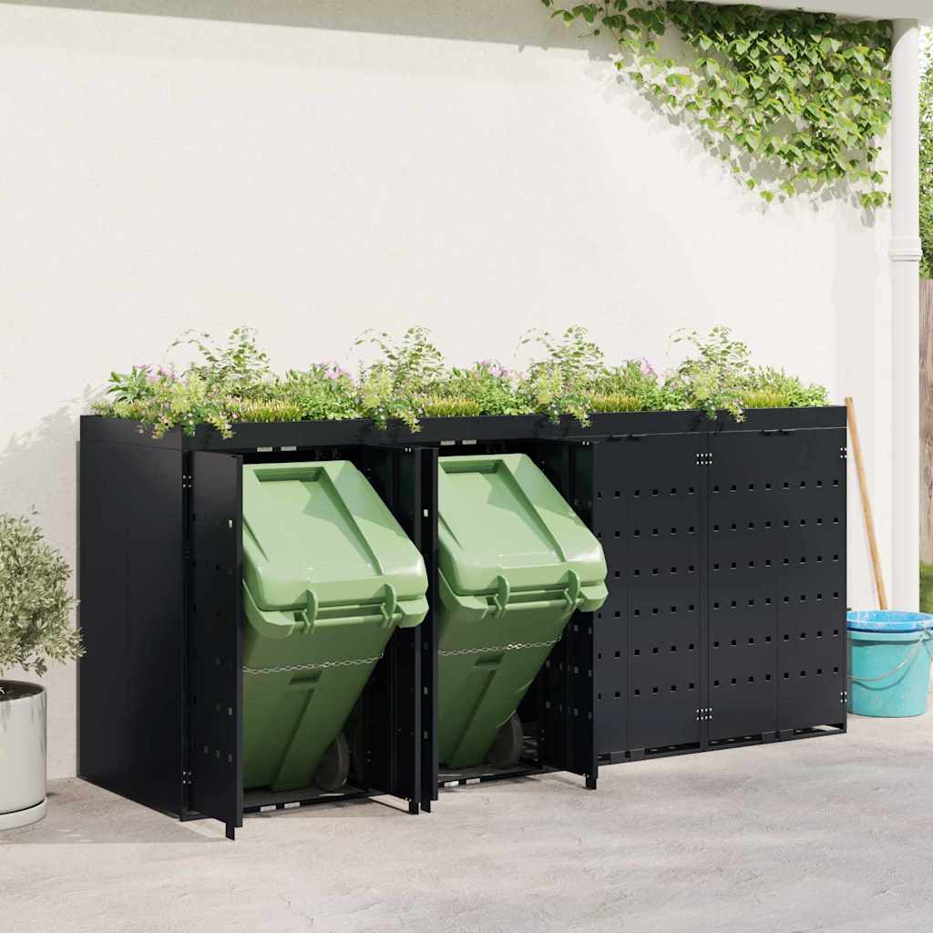 Wheelie Bin Storage for 4 Bins Black 272 x 77.5 x 121.5 cm