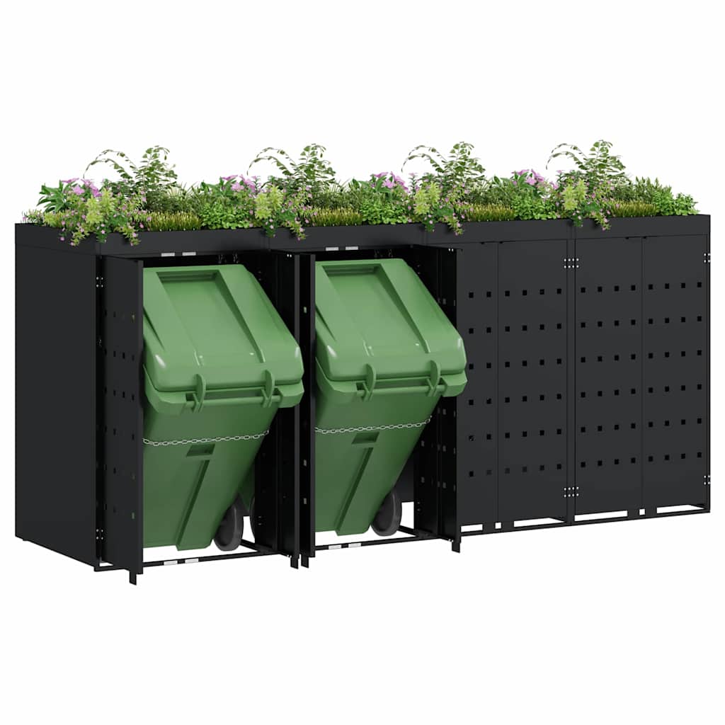 Wheelie Bin Storage for 4 Bins Black 272 x 77.5 x 121.5 cm
