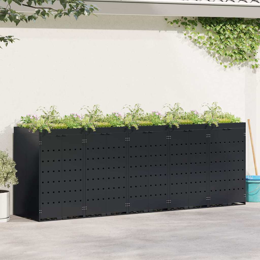 Wheelie Bin Storage for 5 Bins Black 340 x 77.5 x 121.5 cm
