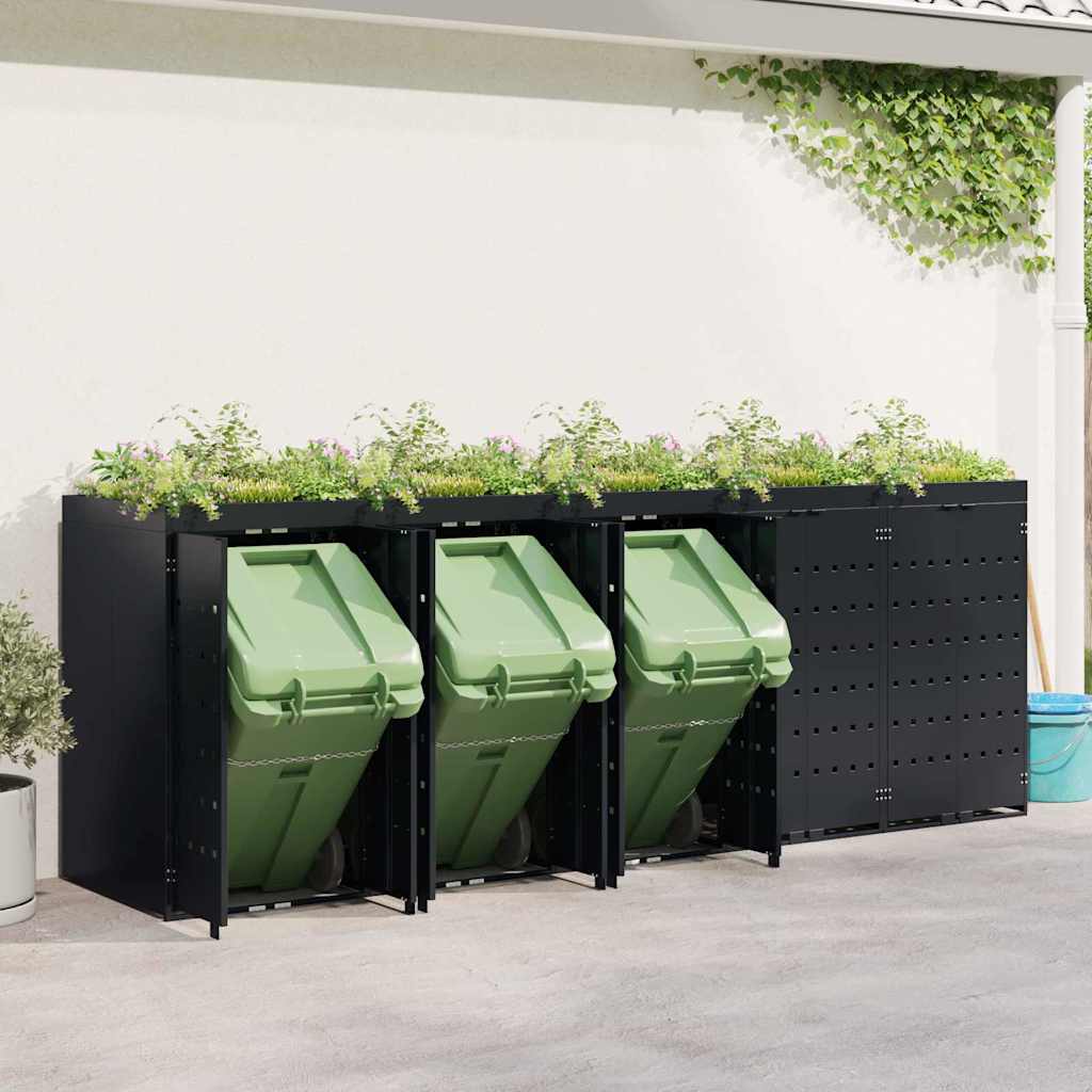 Wheelie Bin Storage for 5 Bins Black 340 x 77.5 x 121.5 cm