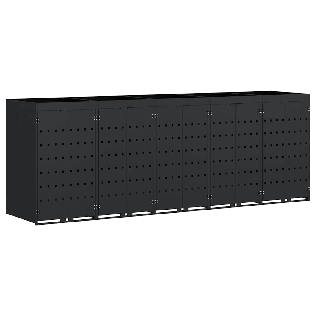 Wheelie Bin Storage for 5 Bins Black 340 x 77.5 x 121.5 cm