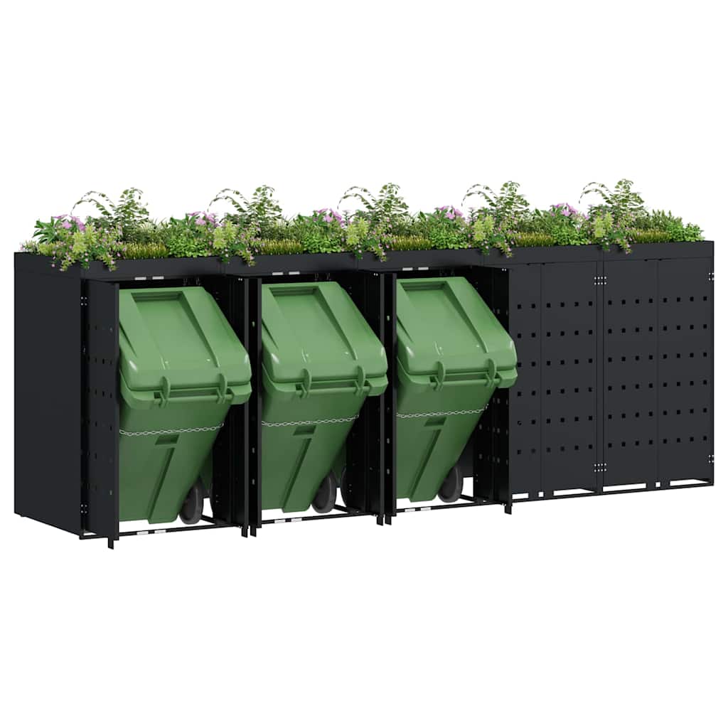 Wheelie Bin Storage for 5 Bins Black 340 x 77.5 x 121.5 cm