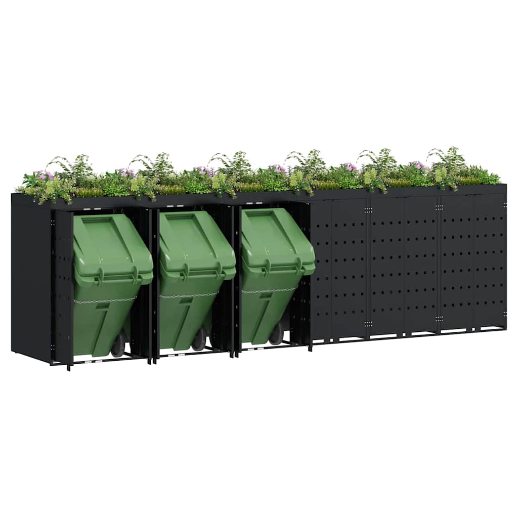 Wheelie Bin Storage for 6 Bins Black 408 x 77.5 x 121.5 cm