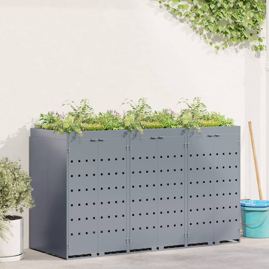 Wheelie Bin Storage for 3 Bins Light Grey 204 x 77.5 x 121.5 cm