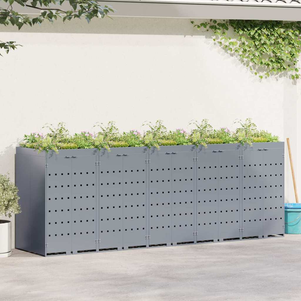 Wheelie Bin Storage for 5 Bins Light Grey 340 x 77.5 x 121.5 cm