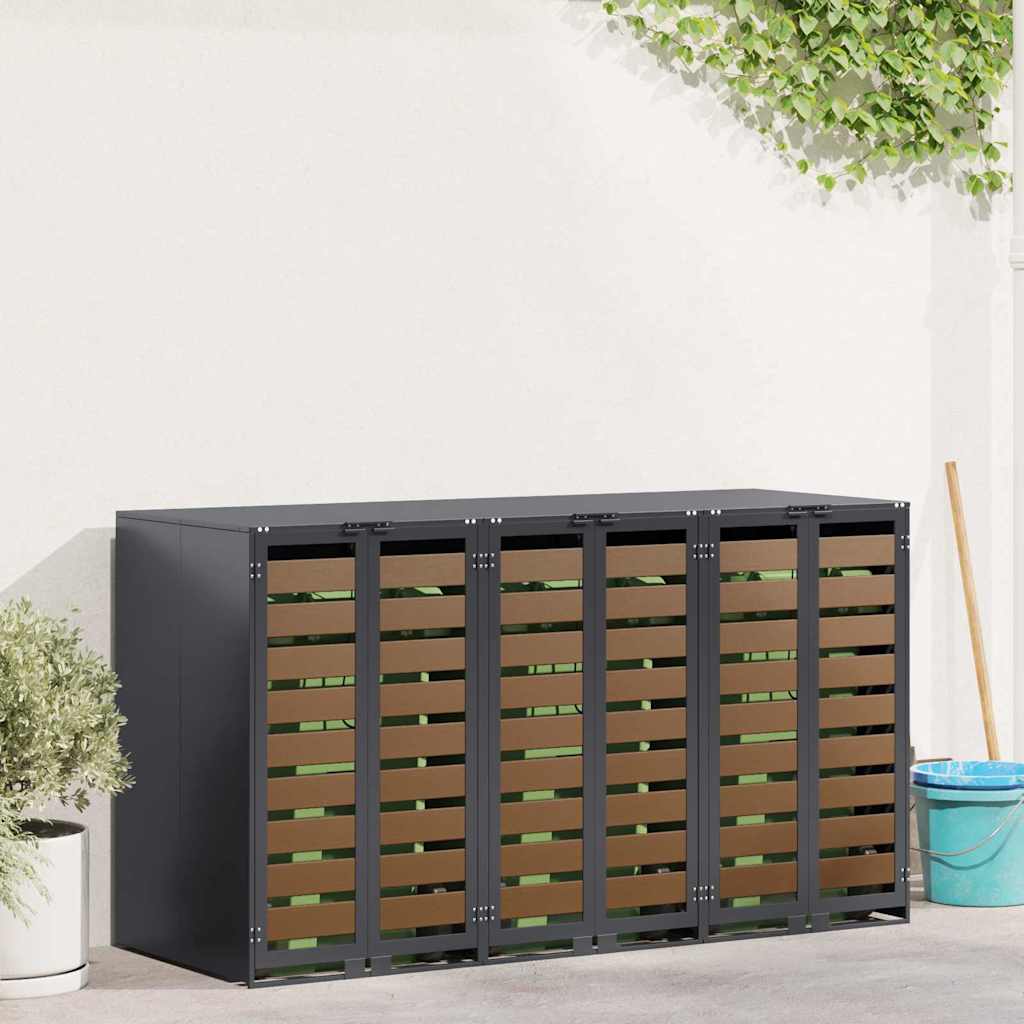 Wheelie Bin Storage for 3 Bins Anthracite 204 x 77.5 x 115.5 cm