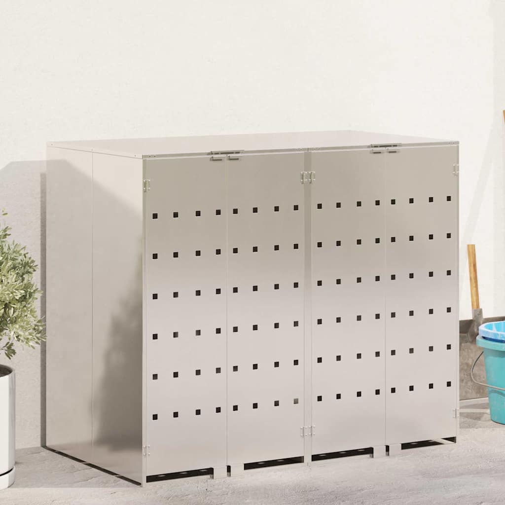 Wheelie Bin Storage for 2 Bins Silver 136 x 77.5 x 115.5 cm