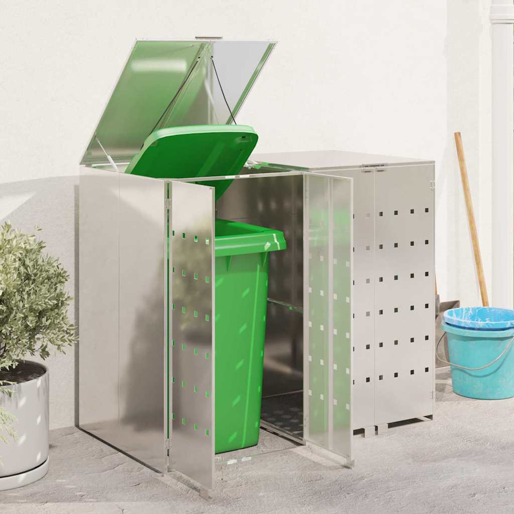 Wheelie Bin Storage for 2 Bins Silver 136 x 77.5 x 115.5 cm