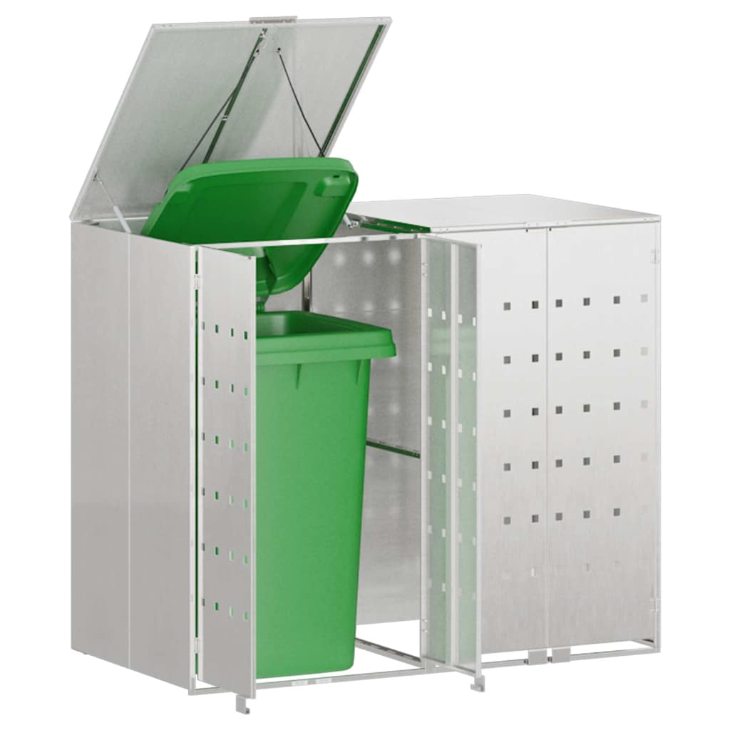 Wheelie Bin Storage for 2 Bins Silver 136 x 77.5 x 115.5 cm