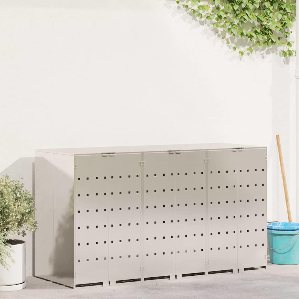 Wheelie Bin Storage for 3 Bins Silver 204 x 77.5 x 115.5 cm