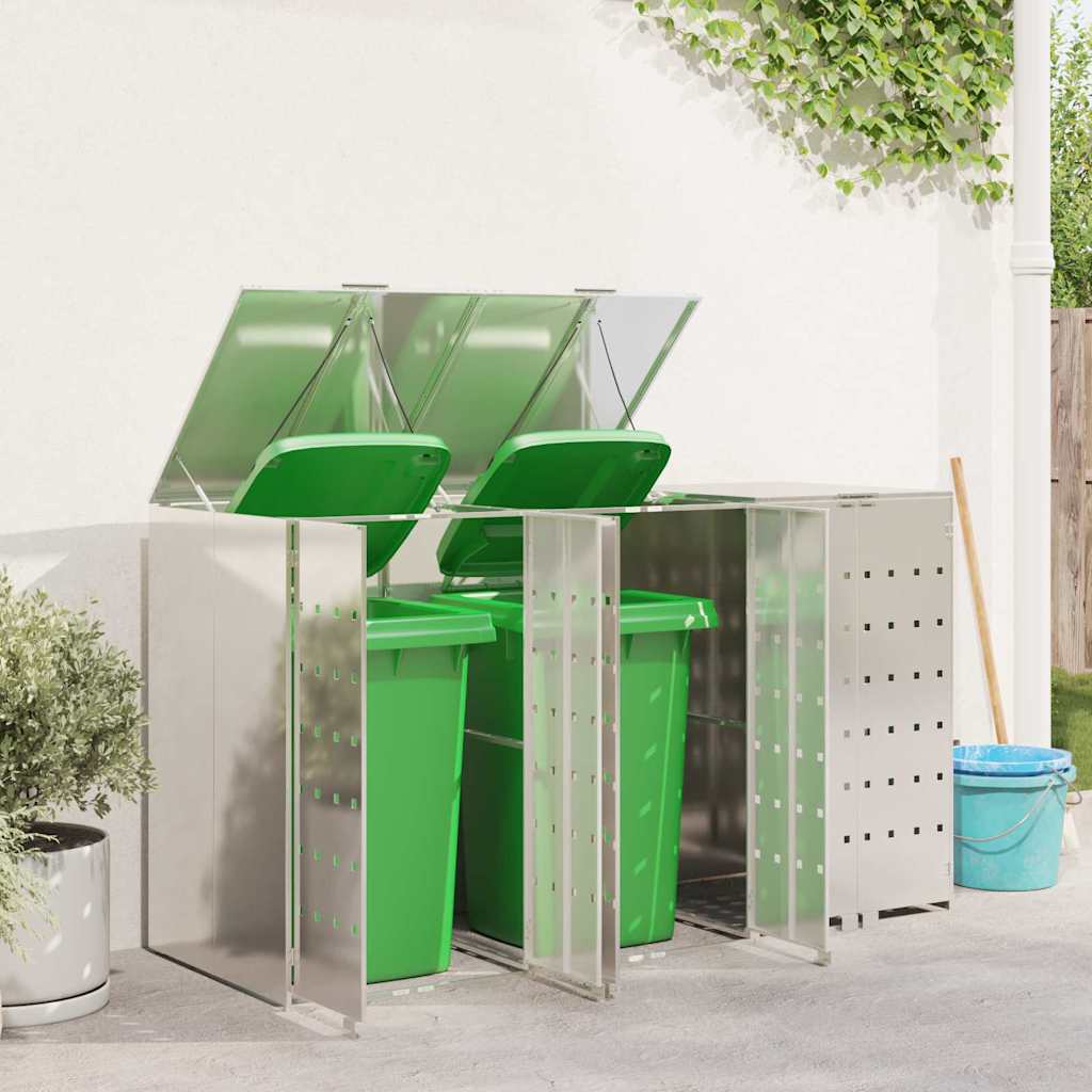 Wheelie Bin Storage for 3 Bins Silver 204 x 77.5 x 115.5 cm