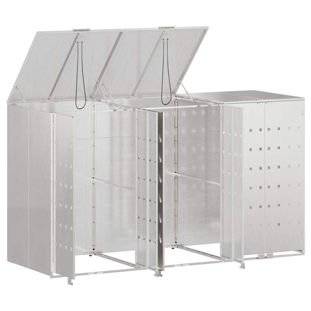 Wheelie Bin Storage for 3 Bins Silver 204 x 77.5 x 115.5 cm