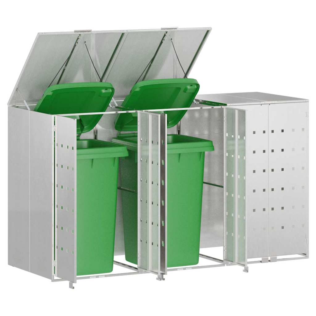Wheelie Bin Storage for 3 Bins Silver 204 x 77.5 x 115.5 cm