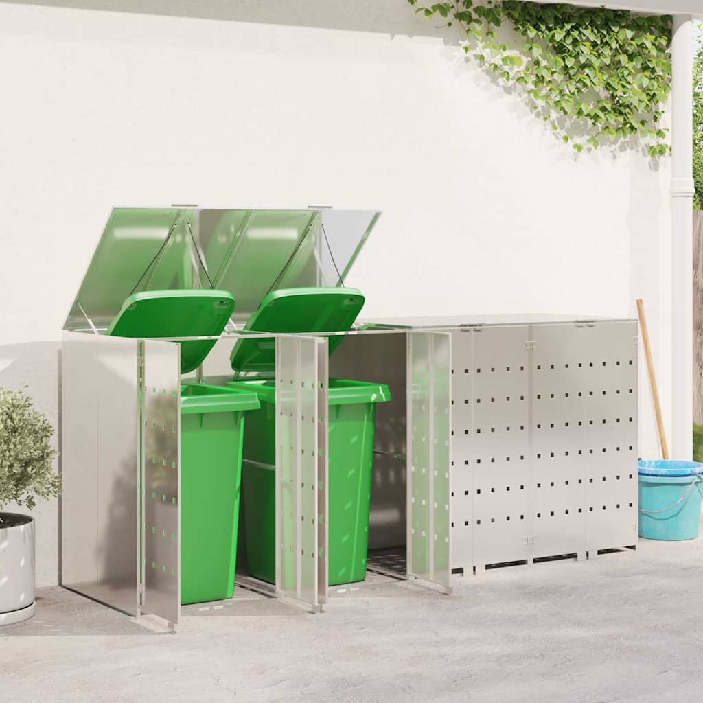 Wheelie Bin Storage for 4 Bins Silver 272 x 77.5 x 115.5 cm