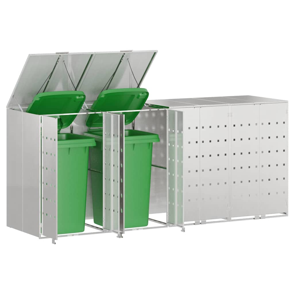 Wheelie Bin Storage for 4 Bins Silver 272 x 77.5 x 115.5 cm