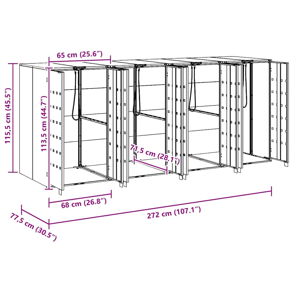 Wheelie Bin Storage for 4 Bins Silver 272 x 77.5 x 115.5 cm
