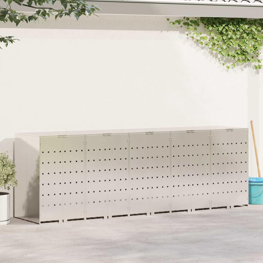 Wheelie Bin Storage for 5 Bins Silver 340 x 77.5 x 115.5 cm
