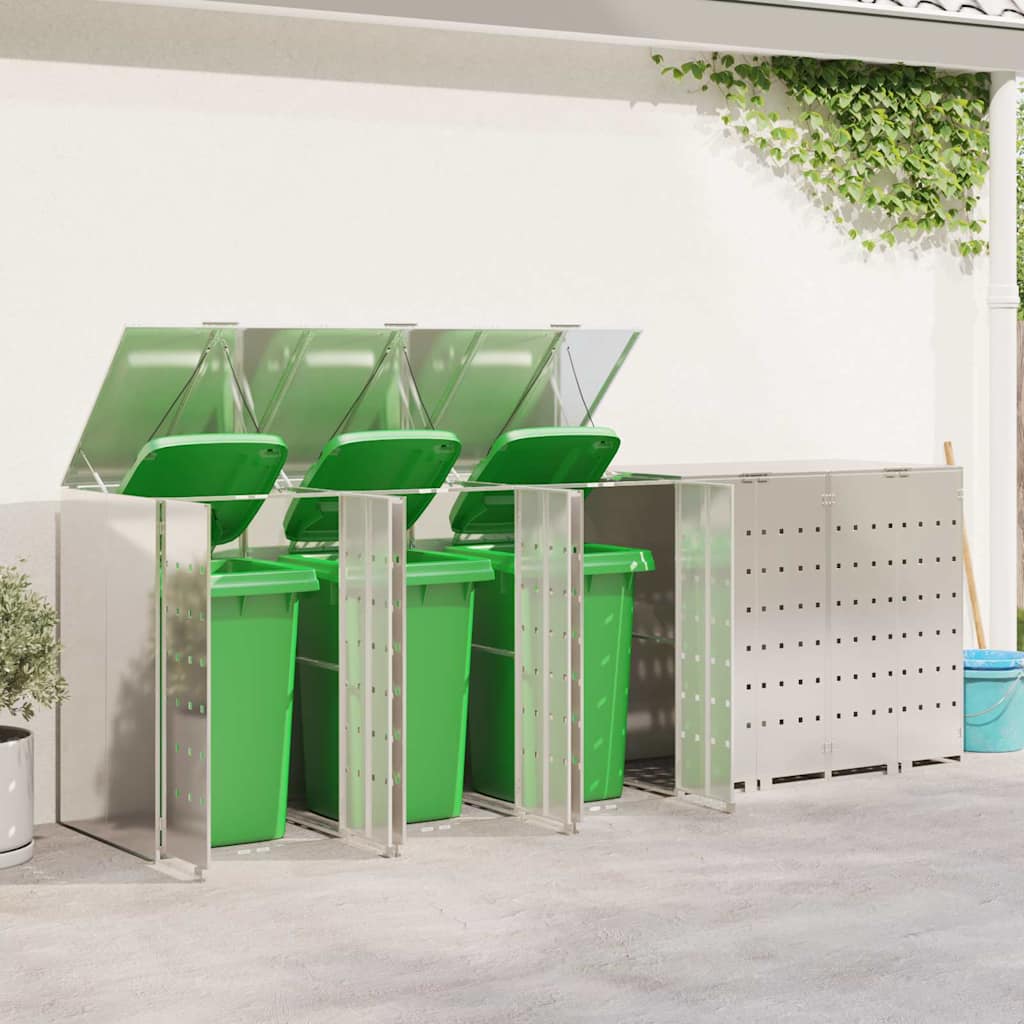 Wheelie Bin Storage for 5 Bins Silver 340 x 77.5 x 115.5 cm