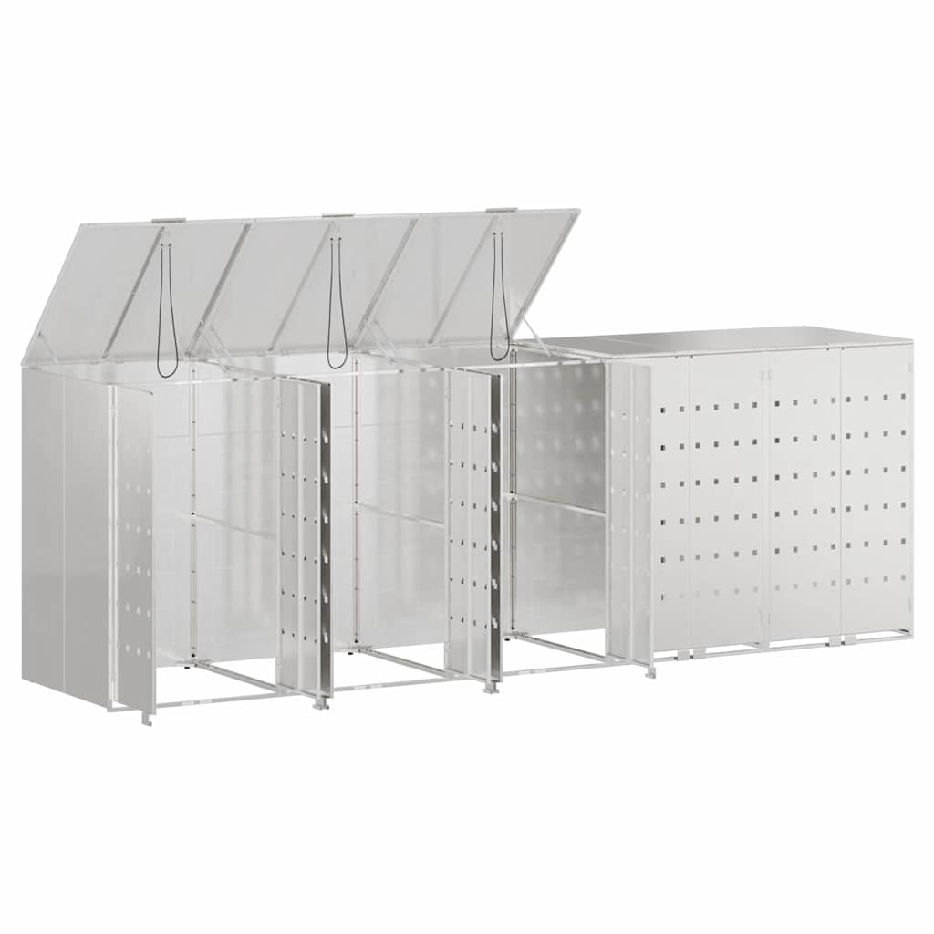 Wheelie Bin Storage for 5 Bins Silver 340 x 77.5 x 115.5 cm