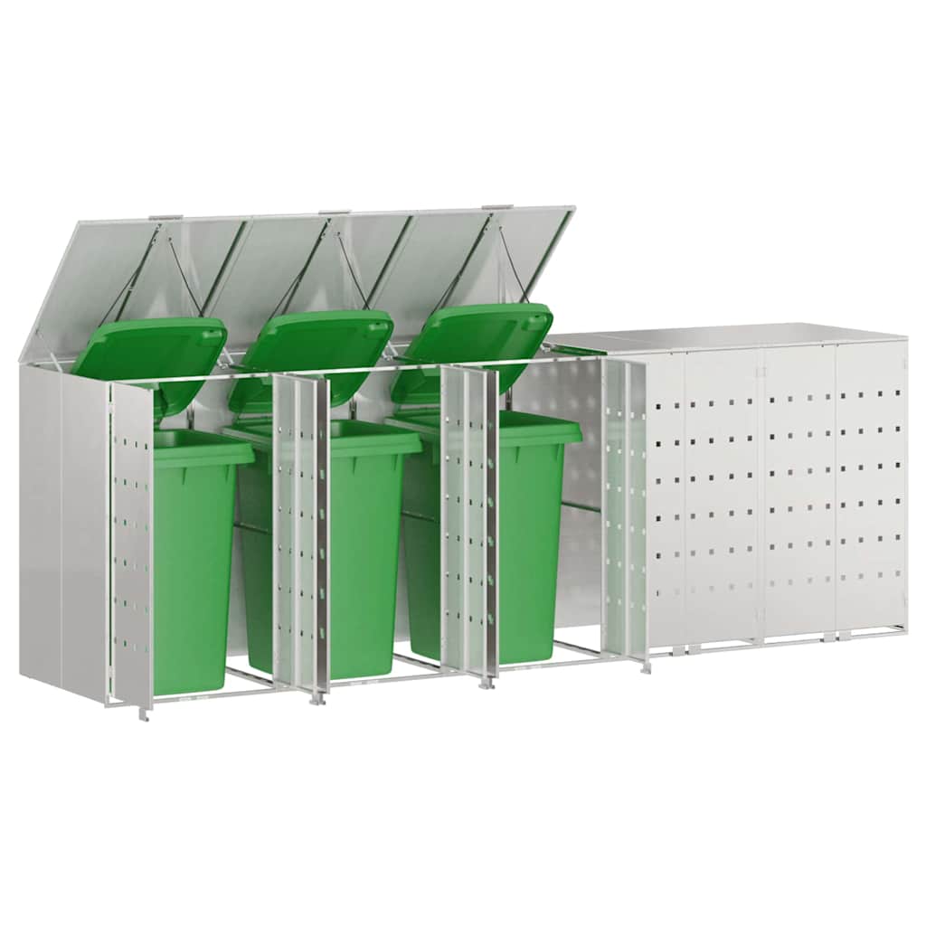 Wheelie Bin Storage for 5 Bins Silver 340 x 77.5 x 115.5 cm