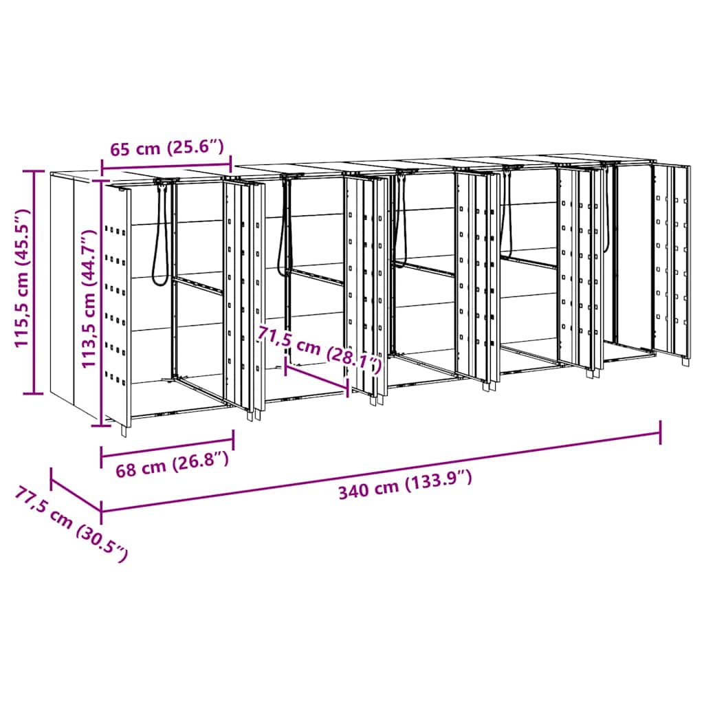 Wheelie Bin Storage for 5 Bins Silver 340 x 77.5 x 115.5 cm