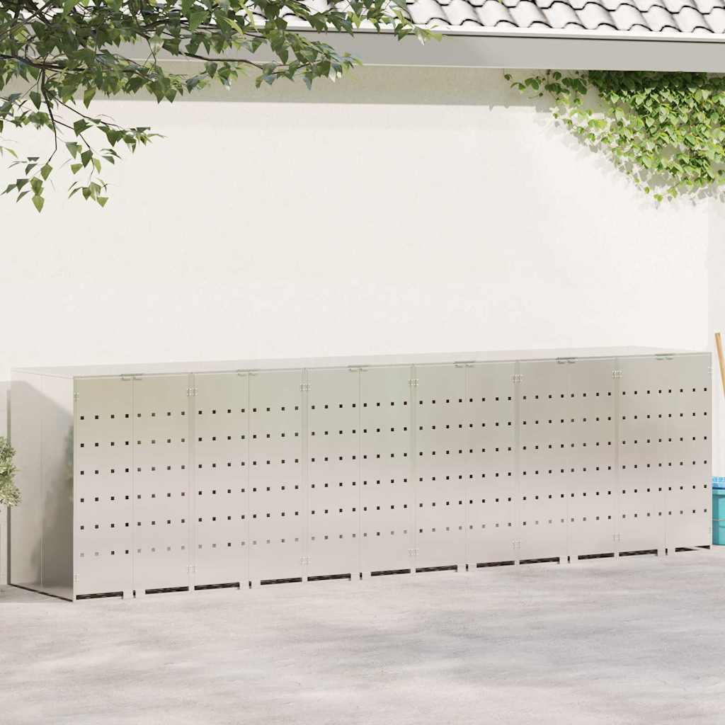 Wheelie Bin Storage for 6 Bins Silver 408 x 77.5 x 115.5 cm