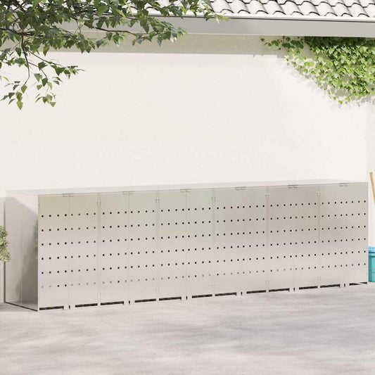 Wheelie Bin Storage for 6 Bins Stainless Steel Silver