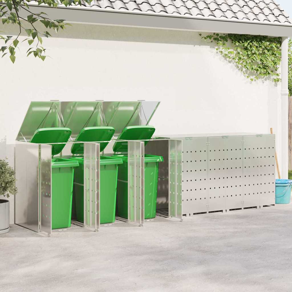 Wheelie Bin Storage for 6 Bins Silver 408 x 77.5 x 115.5 cm