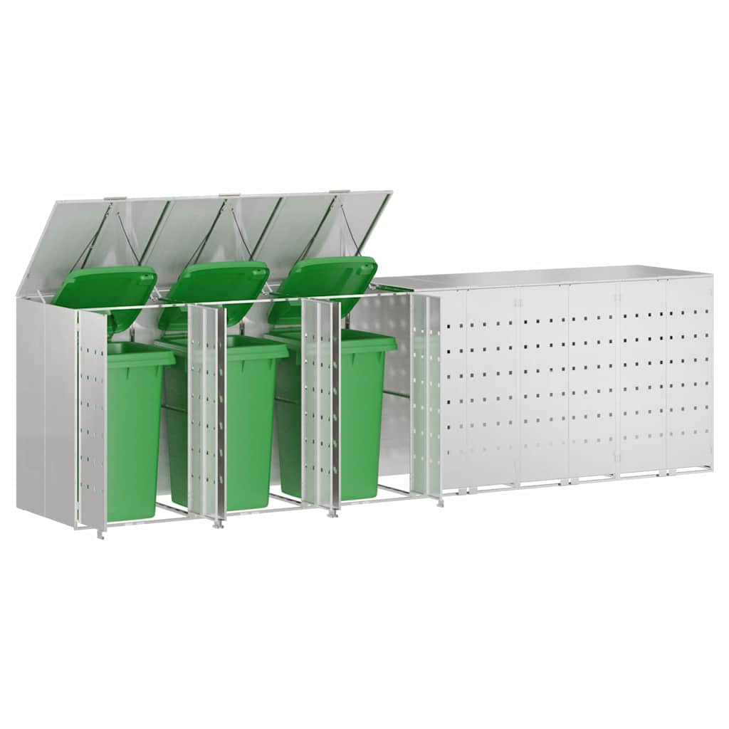 Wheelie Bin Storage for 6 Bins Silver 408 x 77.5 x 115.5 cm