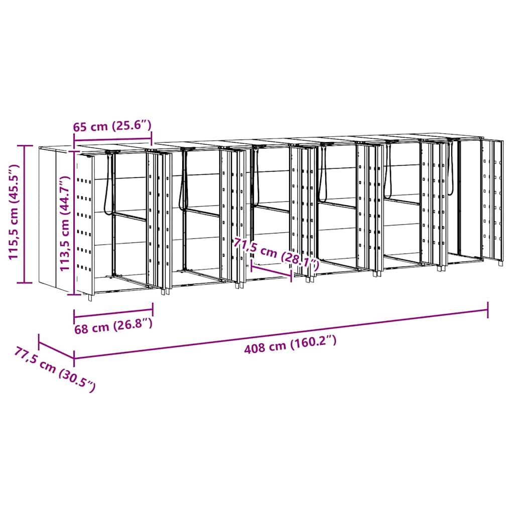 Wheelie Bin Storage for 6 Bins Silver 408 x 77.5 x 115.5 cm